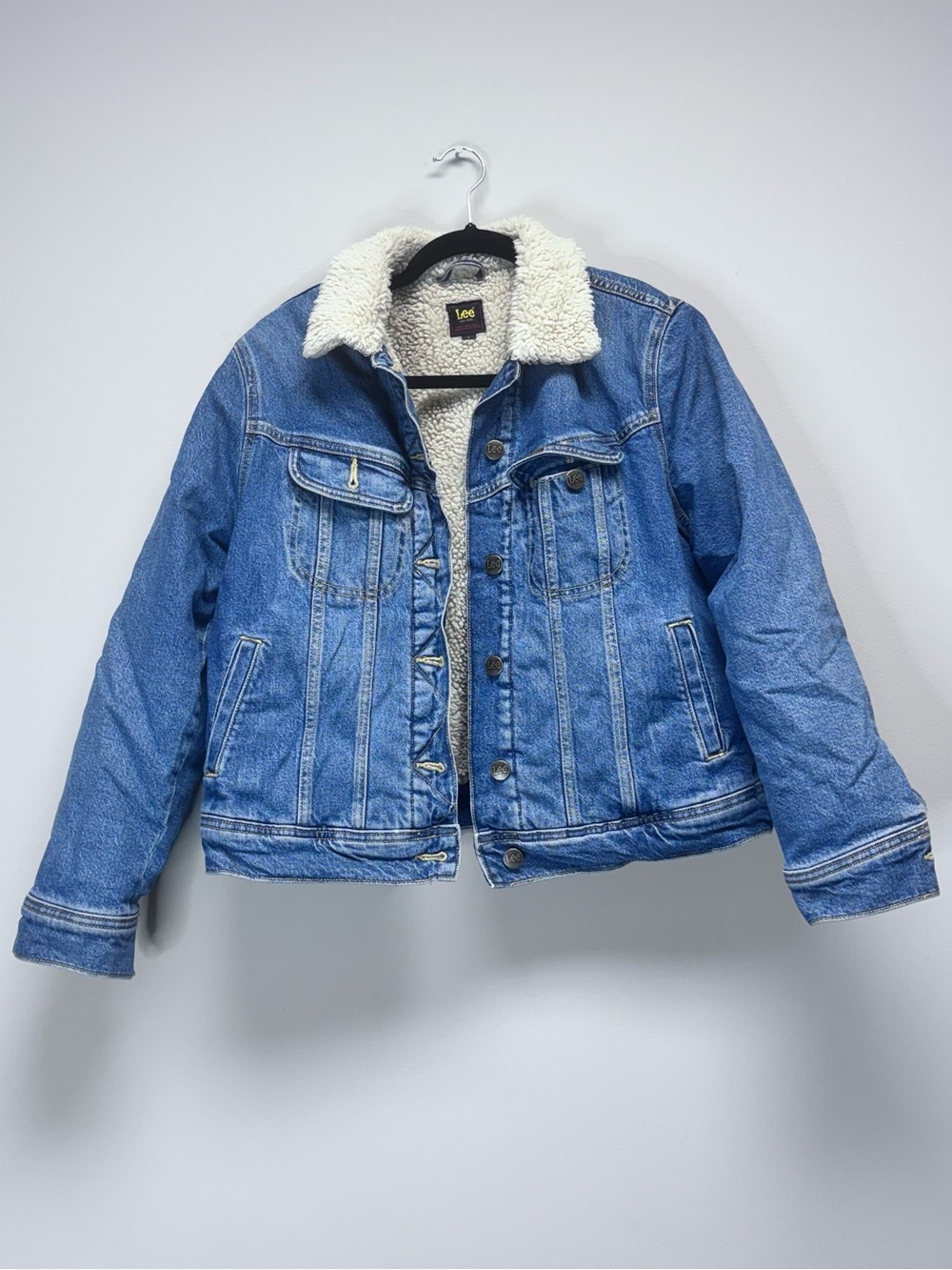 Lee Sherpa Rider Denim Jacket Blue Fleece Lined Size L